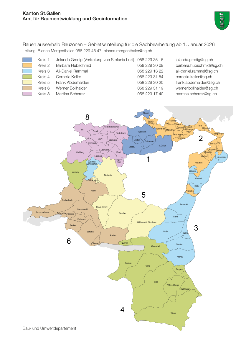 Gebietseinteilung Abteilung Bauen ausserhalb Bauzonen