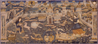 Stadtmuseum Rapperswil-Jona, Gestickter Bildteppich mit Darstellung der Verkündigung im Hortus Conclusus, 1607