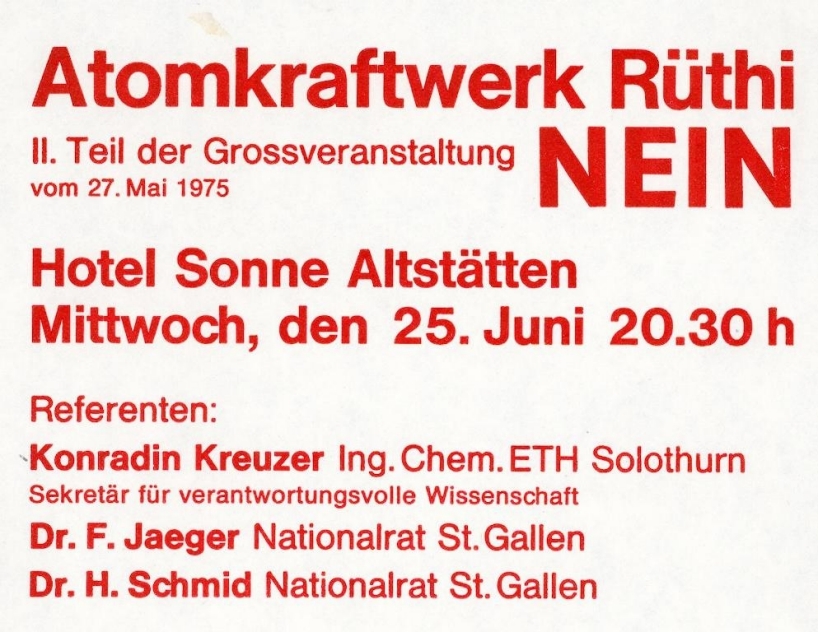 Die Abbildung zeigt einen Auszug aus einem Einladungsschreiben des Vereins "Atomkraftwerk Rüthi Nein" für eine Protestveranstaltung.
