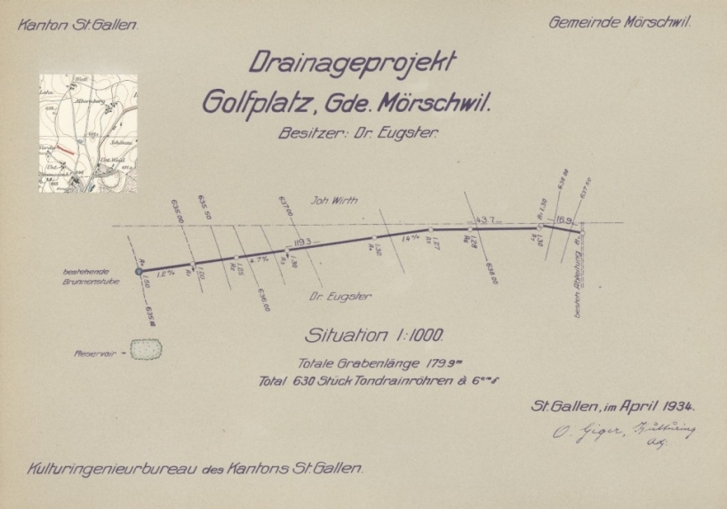Drainageprojekt Golfplatz-Watt, Gemeinde Mörschwil, April 1934 (A 151/2.01-05)