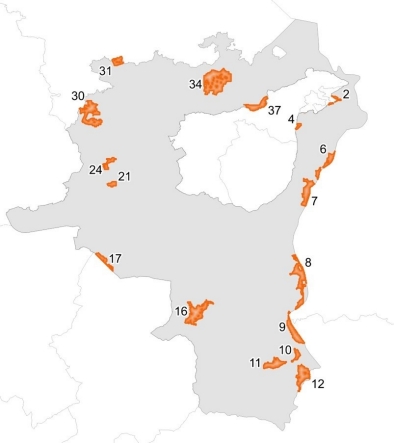 Die 17 Windeignungsgebiete, die der Kanton St.Gallen ermittelt hat.