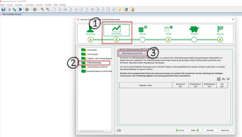 eSteuerauszug Import eTaxes