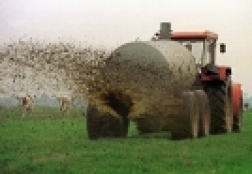 Landwirtschaftliches Fahrzeug beim Güllen